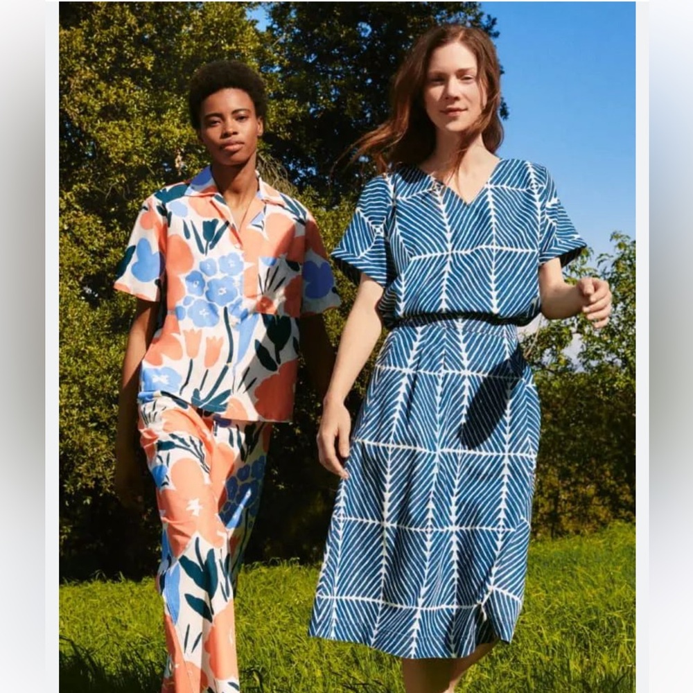 Marimekko x Uniqlo 2-pc Short Sleeve Shirt & High Rise Pants Cotton Floral